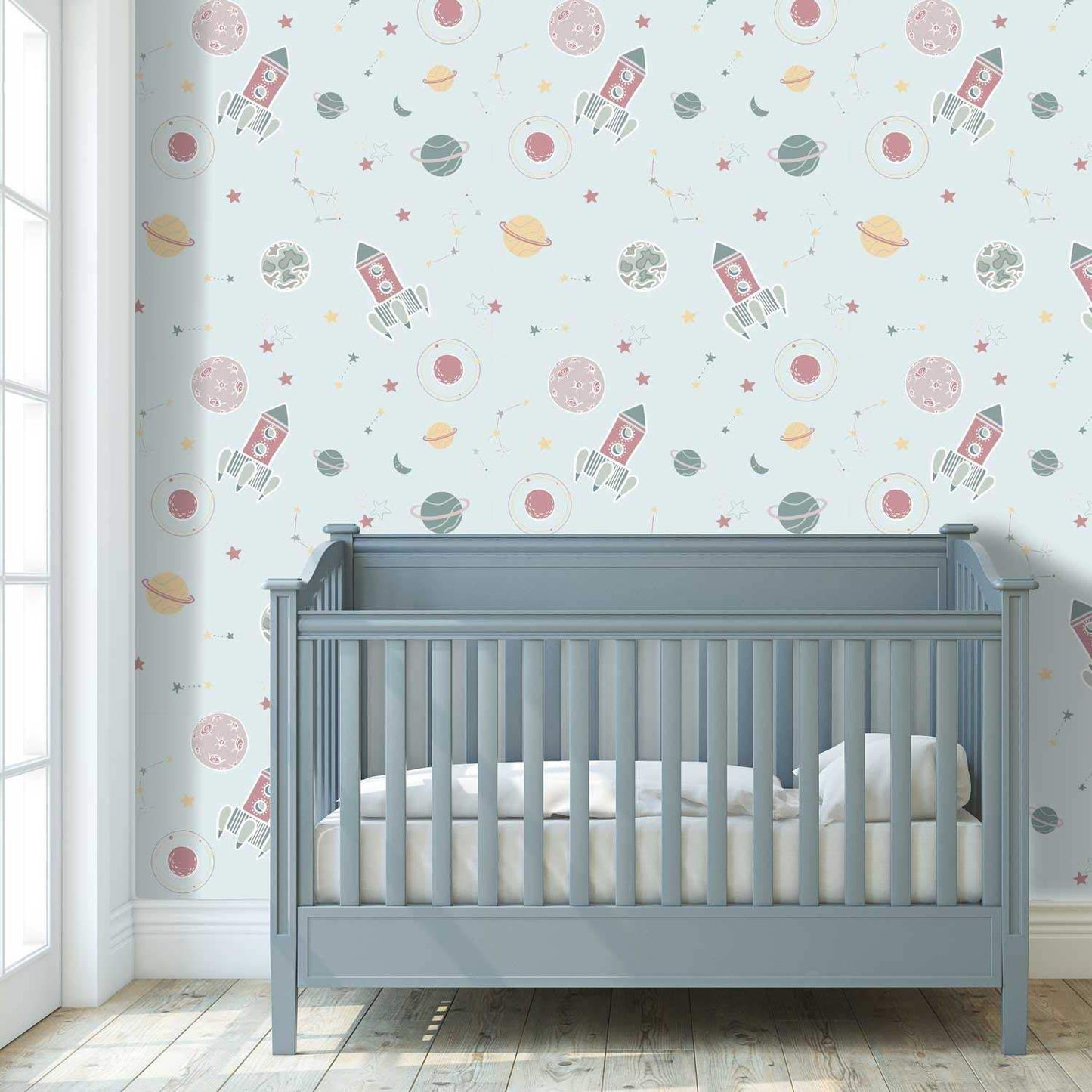 Bedroom Idea Nursery Bedroom Wallpaper Planets Rockets Shooting Stars Personalised