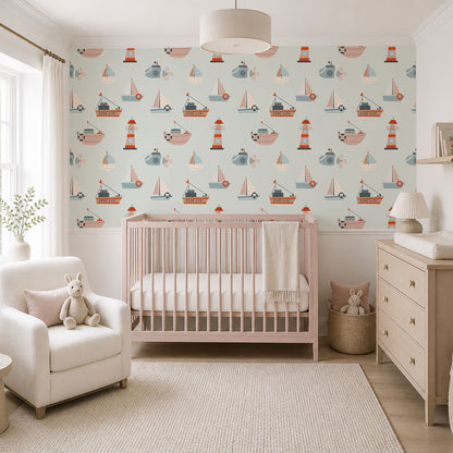 Personalised Nursery Wallpaper - Boats Submarines and Lighthouses