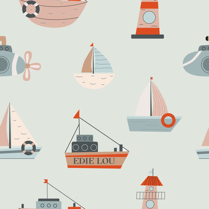 Personalised Nursery Wallpaper - Boats Submarines and Lighthouses