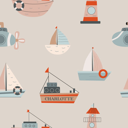 Personalised Nursery Wallpaper - Boats Submarines and Lighthouses