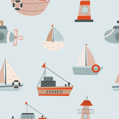 Personalised Nursery Wallpaper - Boats Submarines and Lighthouses