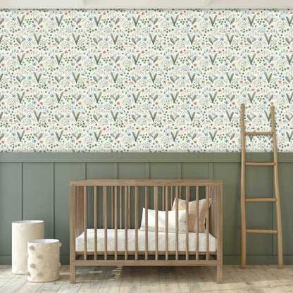 Nursery Wallpaper adorned with Tiny Butterflies Snowdrops, Bluebells Bedroom 