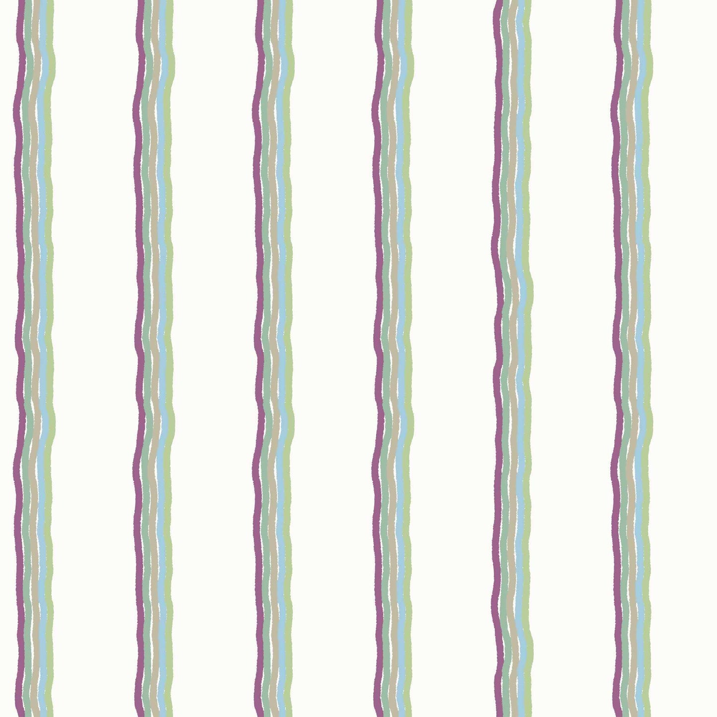 Childrens Pinstriped Wallpaper in Five Colourful Wavy Lines in Purple, Sage Green, Blue, Apple Green 