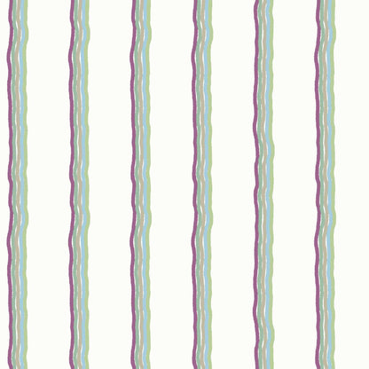 Childrens Pinstriped Wallpaper in Five Colourful Wavy Lines in Purple, Sage Green, Blue, Apple Green 