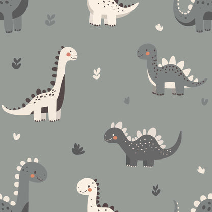 Kids Bedroom Wallpaper Adorable Cute Baby Dinosaurs with Love Hearts. Finished in grey 