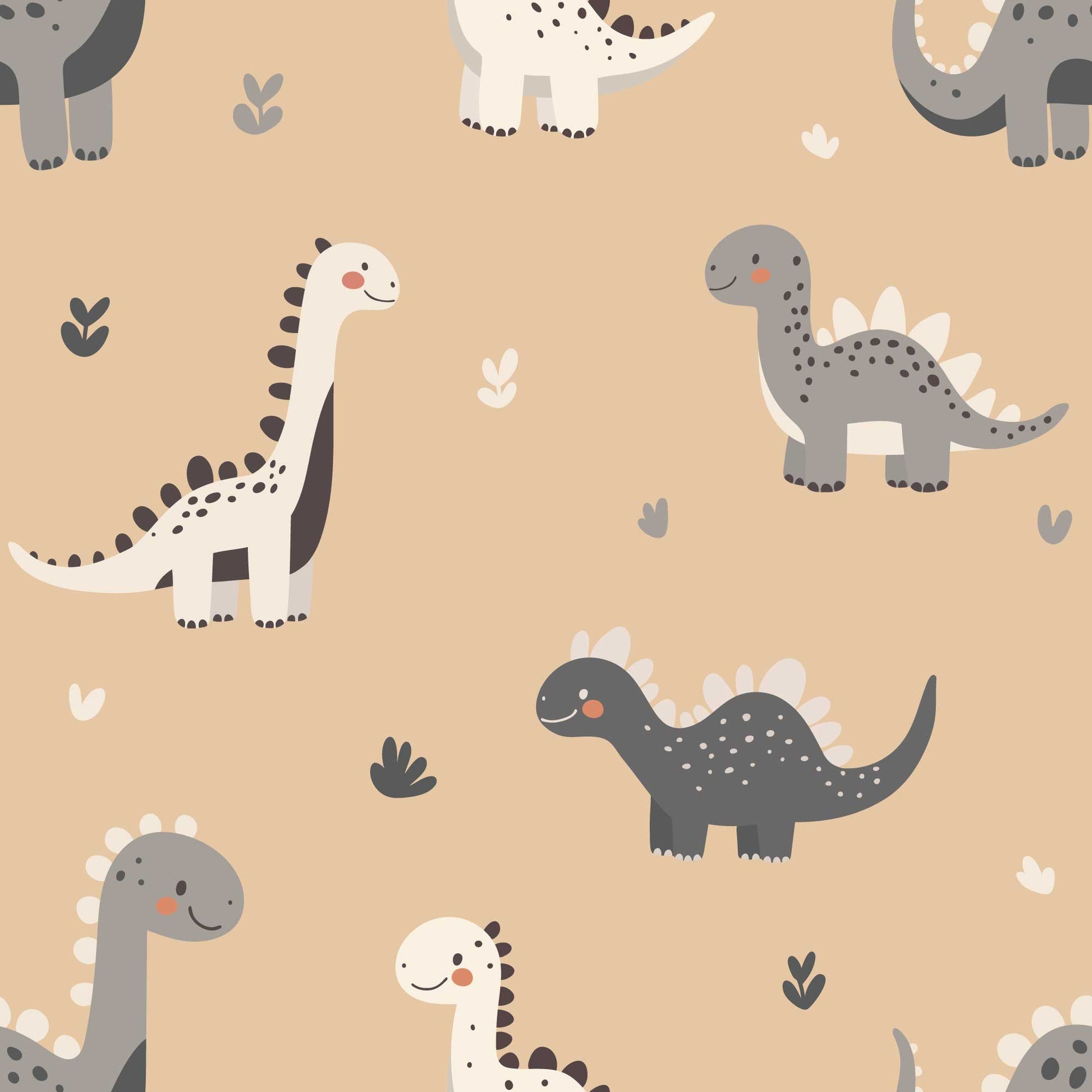 Kids Bedroom Wallpaper Adorable Cute Baby Dinosaurs with Love Hearts. Finished in apricot 