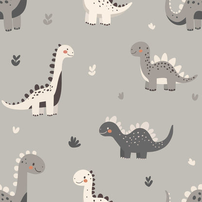 Kids Bedroom Wallpaper Adorable Cute Baby Dinosaurs with Love Hearts. In cool grey 