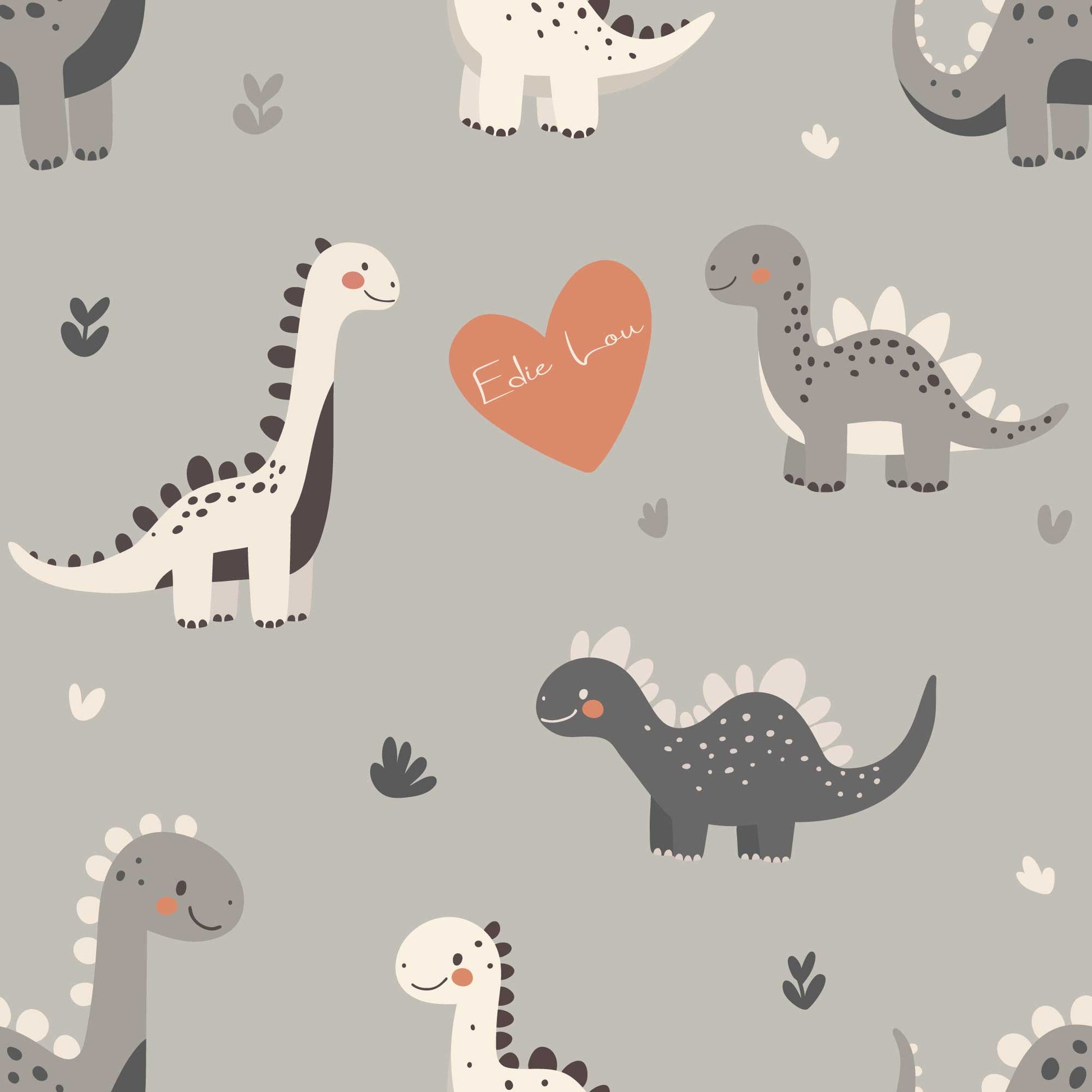 Kids Bedroom Wallpaper Adorable Cute Baby Dinosaurs with Love Hearts. Cool grey 