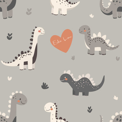 Kids Bedroom Wallpaper Adorable Cute Baby Dinosaurs with Love Hearts. Cool grey 