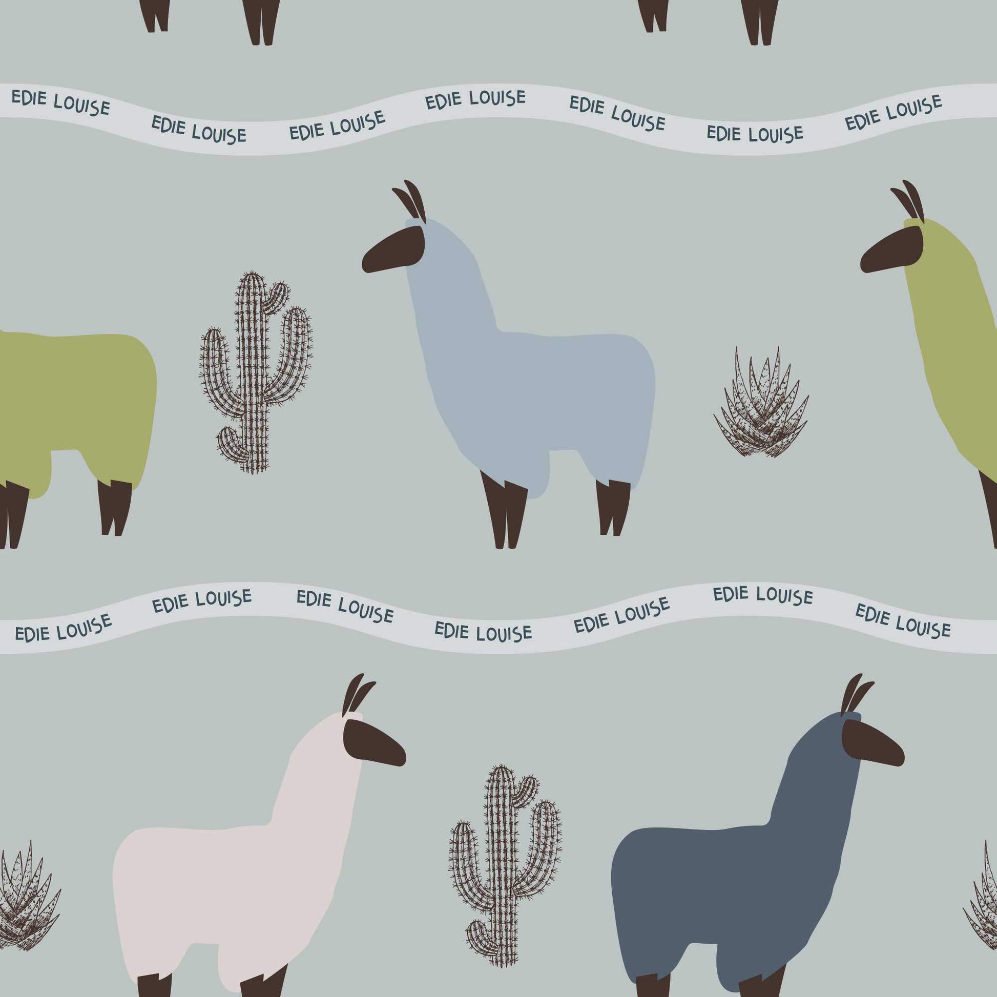 Nursery Childrens Wallpaper Llama animal bedroom wallpaper in Pale Blue Dark Blue and Green  colours 