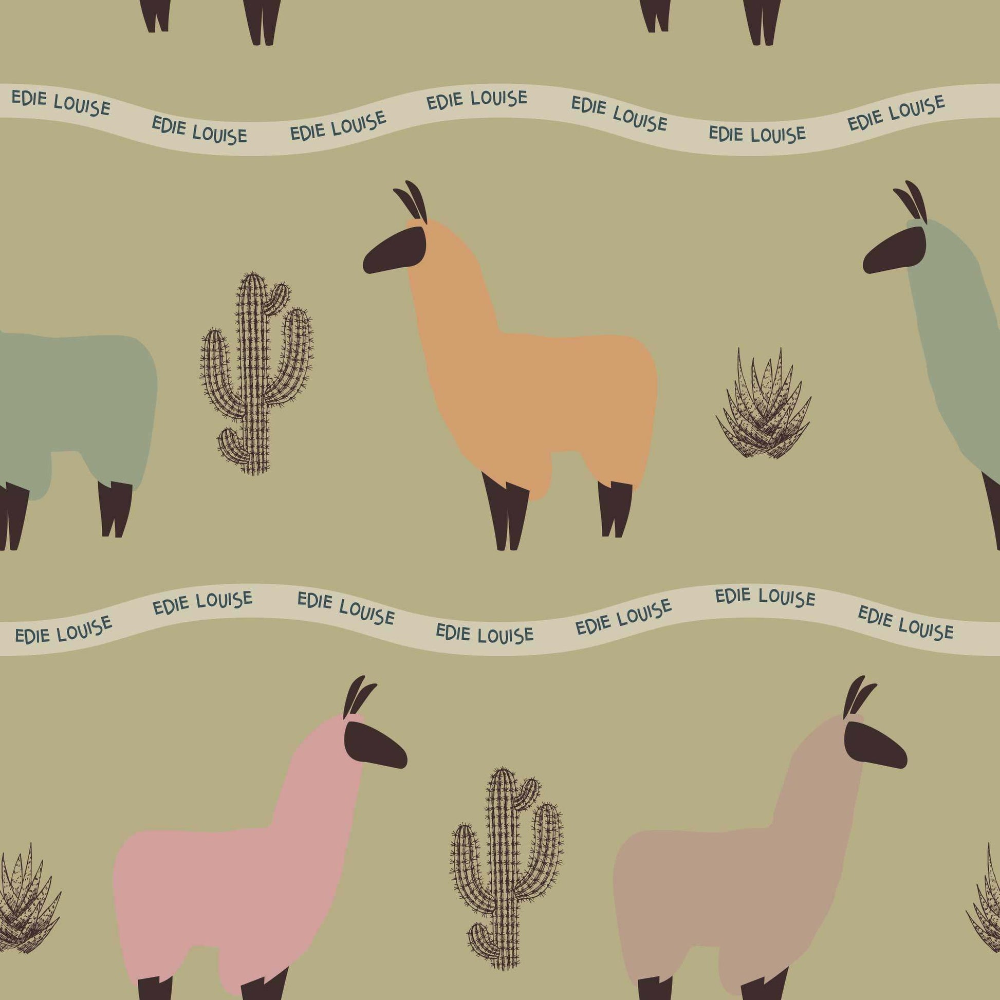 Nursery Childrens Wallpaper Llama animal bedroom wallpaper in green apricot and dusky pink colours 