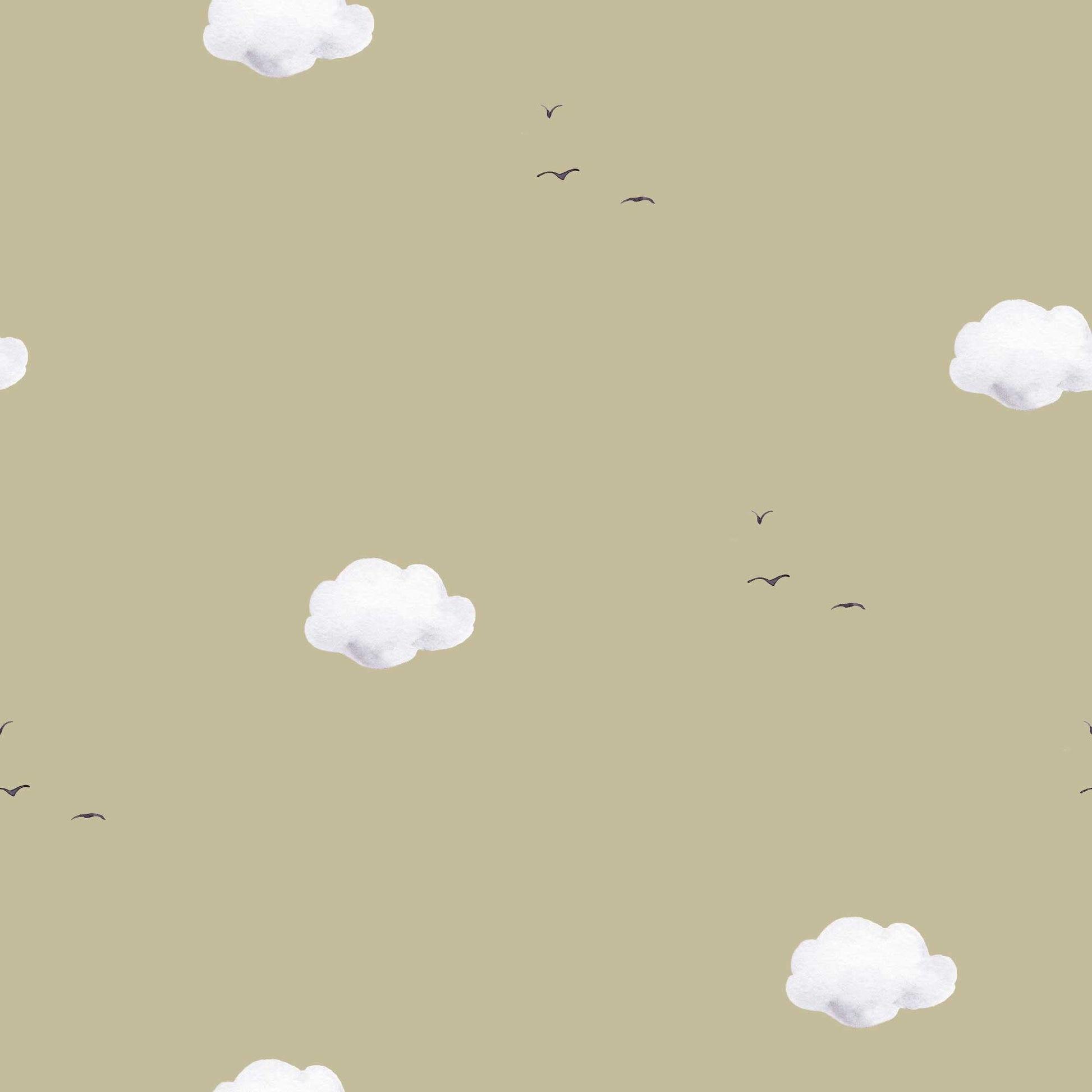 Fluffy Clouds Wallpaper -  Bespoke Coloured Fluffy Clouds Wallpaper. green grey