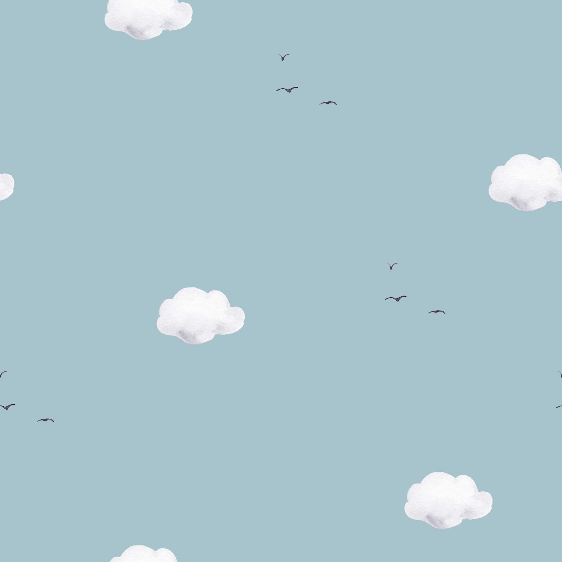Fluffy Clouds Wallpaper -  Bespoke Coloured Fluffy Clouds Wallpaper in sky blue 