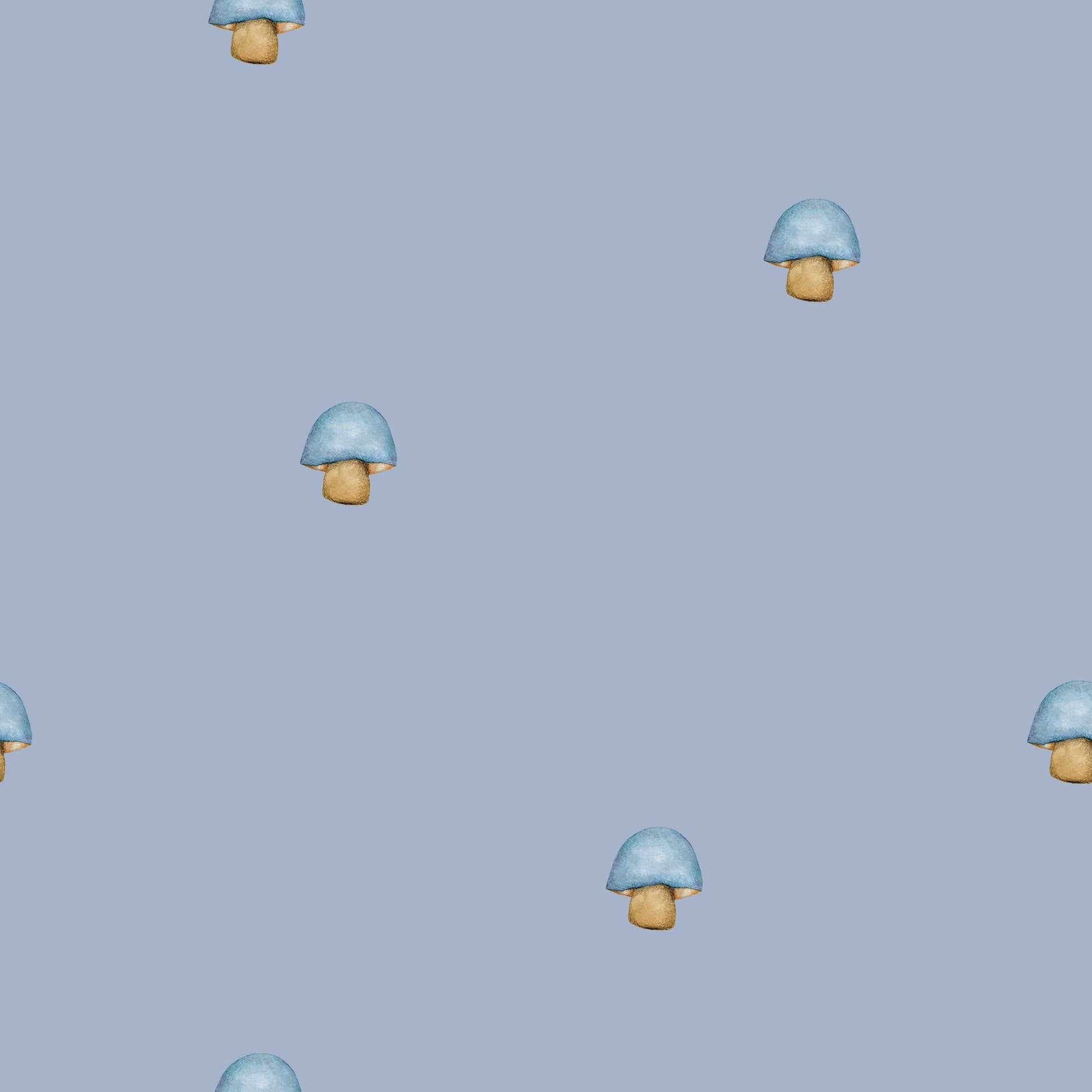 Wallpaper for Children The lone mushroom, bespoke luxury mushroom wallpaper for babies kids childrens nurseries playroom and bedrooms. Finished in a calming blue colour 