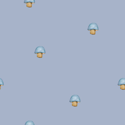Wallpaper for Children The lone mushroom, bespoke luxury mushroom wallpaper for babies kids childrens nurseries playroom and bedrooms. Finished in a calming blue colour 