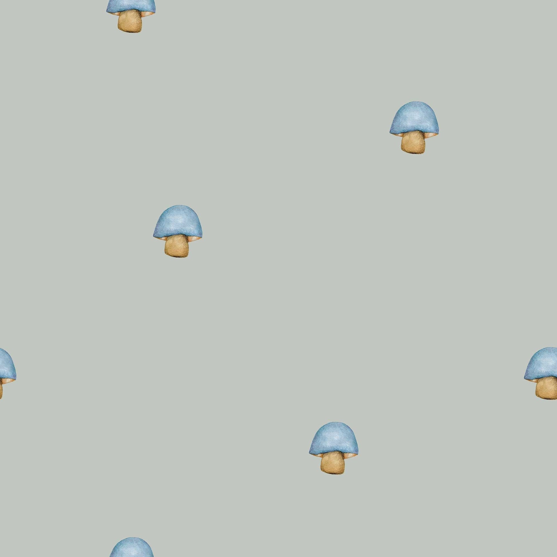 Wallpaper for Children The lone mushroom, bespoke luxury mushroom wallpaper for babies kids childrens nurseries playroom and bedrooms. Finished in a cool blue grey colour 