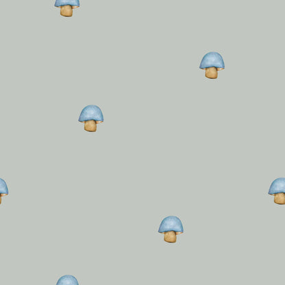 Wallpaper for Children The lone mushroom, bespoke luxury mushroom wallpaper for babies kids childrens nurseries playroom and bedrooms. Finished in a cool blue grey colour 